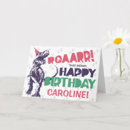 Dinosaur T-Rex in einem Party Hat Pink Happy Birth Karte