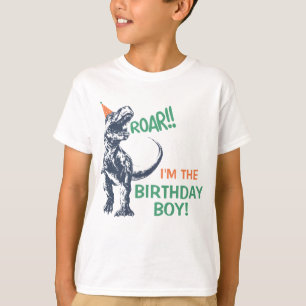 Dinosaur T-Rex in Party Hat Birthday Boy Shirt