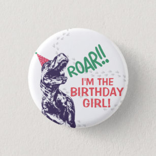 Dinosaur T-Rex in Party Hat Birthday Girl oder Boy Button