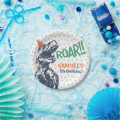 Dinosaur T-Rex in Party Hat Birthday Party Pappteller (Party)