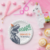 Dinosaur T-Rex in Party Hat Birthday Party Pappteller (Party)