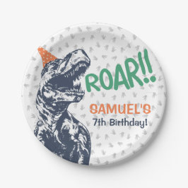 Dinosaur T-Rex in Party Hat Birthday Party Pappteller