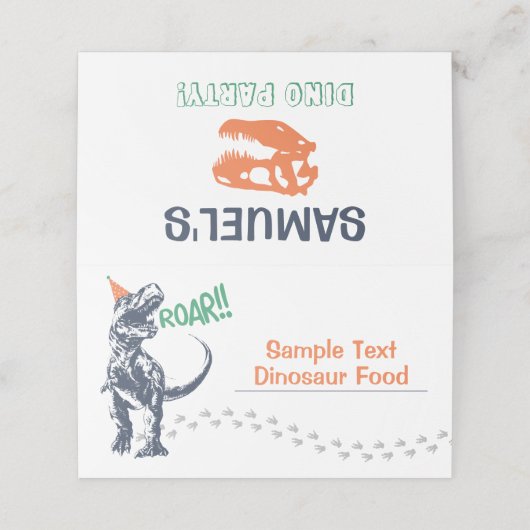 Dinosaur T-Rex in Party Hat Birthday Party Platzkarte (Außenseite Aufgefaltet)