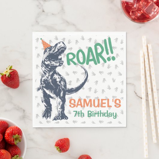 Dinosaur T-Rex in Party Hat Birthday Party Serviette (Beispiel)