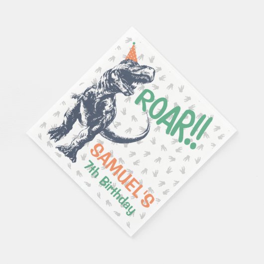 Dinosaur T-Rex in Party Hat Birthday Party Serviette (Ecke)