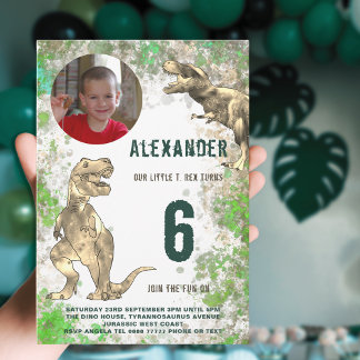 Dinosaur T Rex Jungle Geburtstagsparty Foto Einladung