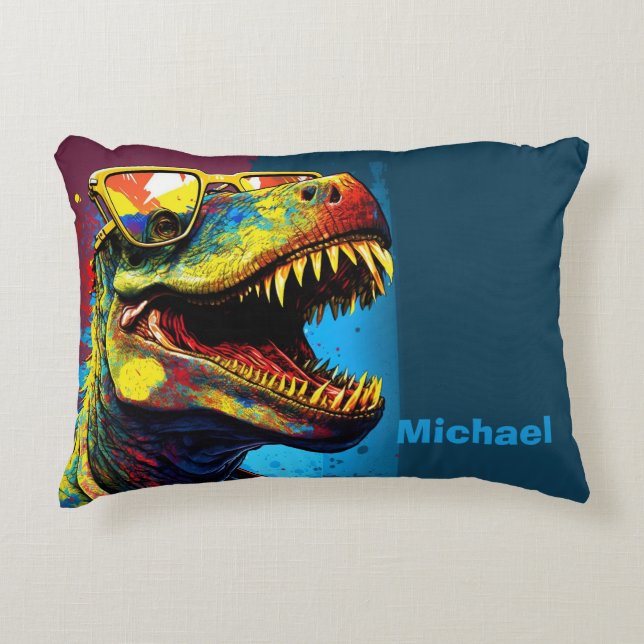 Dinosaur T Rex Jurassic Cool Blue Accent Pillow Dekokissen (Vorderseite)