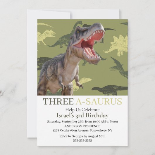 Dinosaur T Rex Jurassic World Pattern Kids Einladung (Vorderseite)
