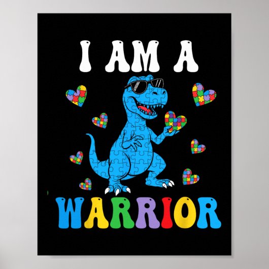Dinosaur T-rex Kinder ich bin ein Krieger Autismus Poster (Vorne)