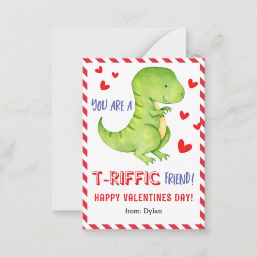Dinosaur T-Rex Klasse Mini Valentine Card für Kind Mitteilungskarte (Vorderseite)