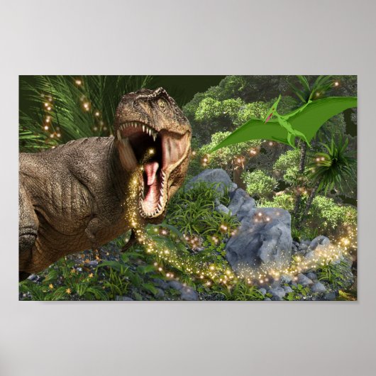 Dinosaur T-rex magische Märchenleuchten Dino Theme Poster (Vorne)
