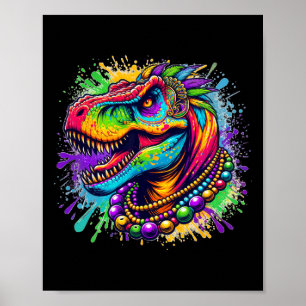 Dinosaur T Rex Mardi Gras Louisiana Karneval Color Poster