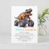 Dinosaur T-Rex Monster Truck Einladung (Stehend Vorderseite)