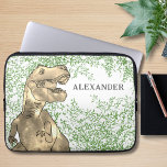 Dinosaur T-Rex Name hinzufügen Laptopschutzhülle<br><div class="desc">Ein lustiger T-Rex ein beängstigender Dinosaurier mit Jurassischem Dschungelblättriger Hintergrund. Die perfekte personalisierte Jungs Laptop Gehäuse für den Schuljungen, der Dinos Lieben. Dieser Spaß fügt Ihren Namen prähistorischen Dinosaurier-Design mit einfach zu bedienenden Vorlage, sodass Sie ein benutzerdefiniertes Laptop-Gehäuse erstellen können. Fun tyrannosaurus rex Aquarellbild wurde handgemalt in braunen Tönen, die...</div>