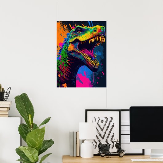 Dinosaur T Rex Orange Blue Poster (Heimbüro)
