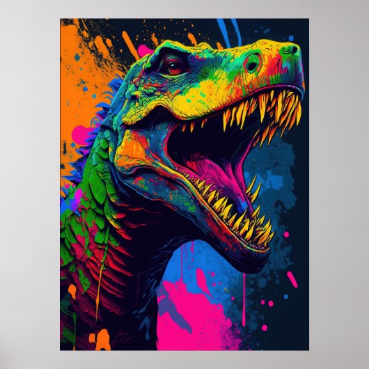 Dinosaur T Rex Orange Blue Poster (Vorne)