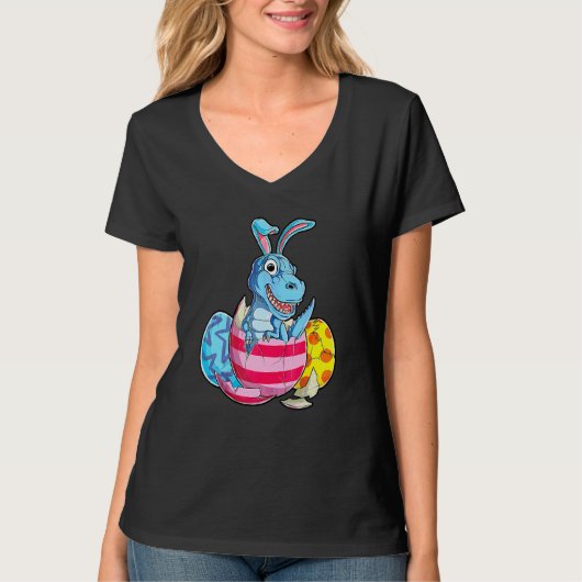 Dinosaur T Rex Osterfest Bunny Eggs Ohren Funny Bo T-Shirt (Vorderseite)