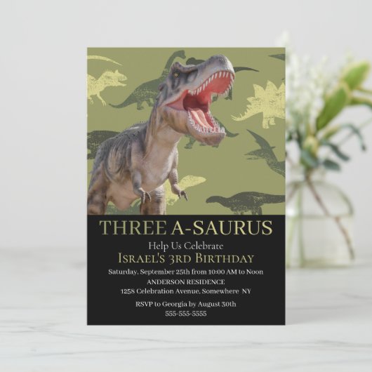 Dinosaur T Rex Pattern Jurassic World Einladung (Stehend Vorderseite)