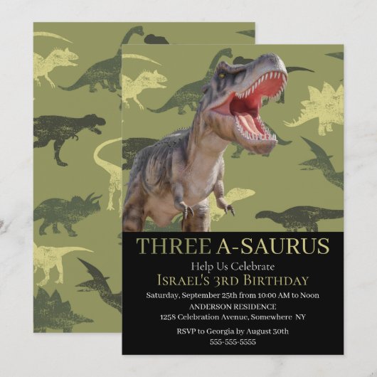 Dinosaur T Rex Pattern Jurassic World Einladung (Vorne/Hinten)