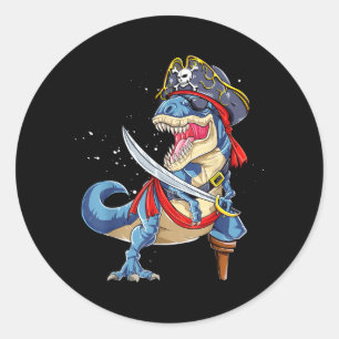 Dinosaur T Rex Pirat Jolly Roger Halloween Lustig Runder Aufkleber