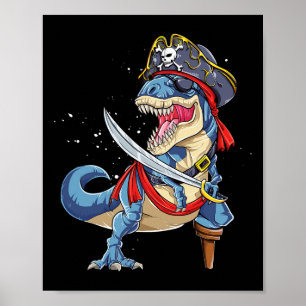 Dinosaur T Rex Pirate Piratenflagge Halloween Funn Poster
