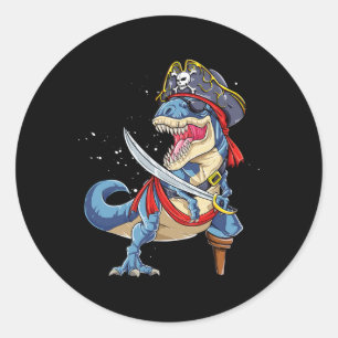 Dinosaur T Rex Pirate Piratenflagge Halloween Funn Runder Aufkleber