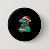 Dinosaur T Rex Playing Video Game Santa Hat Christ Button (Vorderseite)