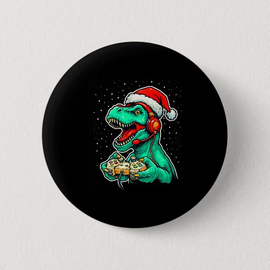 Dinosaur T Rex Playing Video Game Santa Hat Christ Button (Vorderseite)