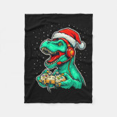 Dinosaur T Rex Playing Video Game Santa Hat Christ Fleecedecke (Vorderseite)