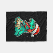 Dinosaur T Rex Playing Video Game Santa Hat Christ Fleecedecke (Vorderseite (Horizontal))