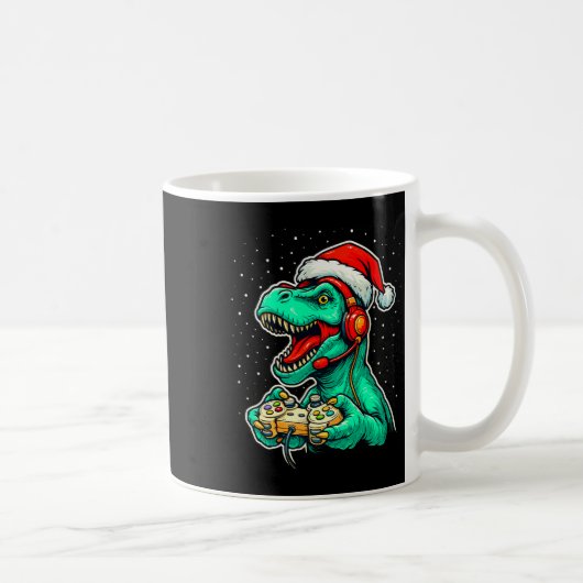 Dinosaur T Rex Playing Video Game Santa Hat Christ Kaffeetasse (Rechts)