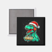 Dinosaur T Rex Playing Video Game Santa Hat Christ Magnet (Vorderseite/Rückseite)