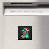 Dinosaur T Rex Playing Video Game Santa Hat Christ Magnet (In Situ (Geschirrspüler))