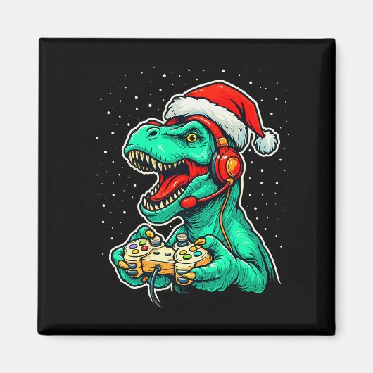 Dinosaur T Rex Playing Video Game Santa Hat Christ Magnet (Vorne)