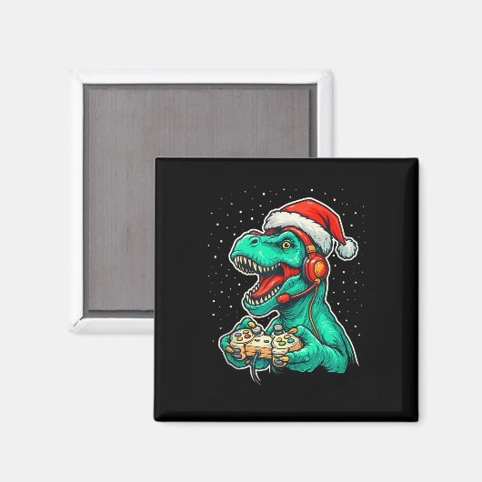 Dinosaur T Rex Playing Video Game Santa Hat Christ Magnet (Vorderseite/Rückseite)