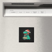 Dinosaur T Rex Playing Video Game Santa Hat Christ Magnet (In Situ (Geschirrspüler))