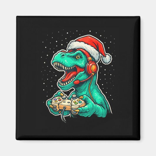Dinosaur T Rex Playing Video Game Santa Hat Christ Magnet (Vorne)