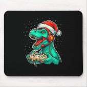 Dinosaur T Rex Playing Video Game Santa Hat Christ Mousepad (Vorne)