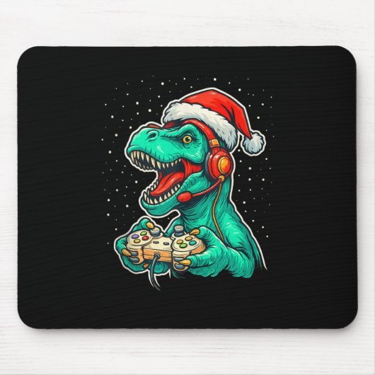 Dinosaur T Rex Playing Video Game Santa Hat Christ Mousepad (Vorne)
