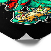 Dinosaur T Rex Playing Video Game Santa Hat Christ Poster (Ecke)