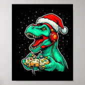 Dinosaur T Rex Playing Video Game Santa Hat Christ Poster (Vorne)