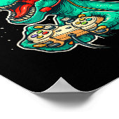 Dinosaur T Rex Playing Video Game Santa Hat Christ Poster (Ecke)