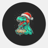 Dinosaur T Rex Playing Video Game Santa Hat Christ Runder Aufkleber (Vorderseite)