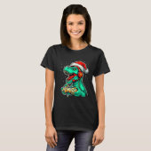 Dinosaur T Rex Playing Video Game Santa Hat Christ T-Shirt (Vorne ganz)