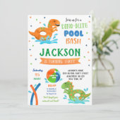 Dinosaur T-rex Pool Party Birthday Invitations Save The Date (Stehend Vorderseite)