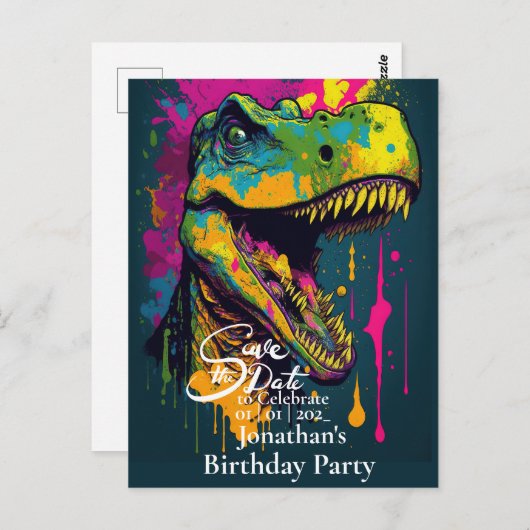 Dinosaur T-rex Prähistorisch Save the Date Postkarte (Vorne/Hinten)