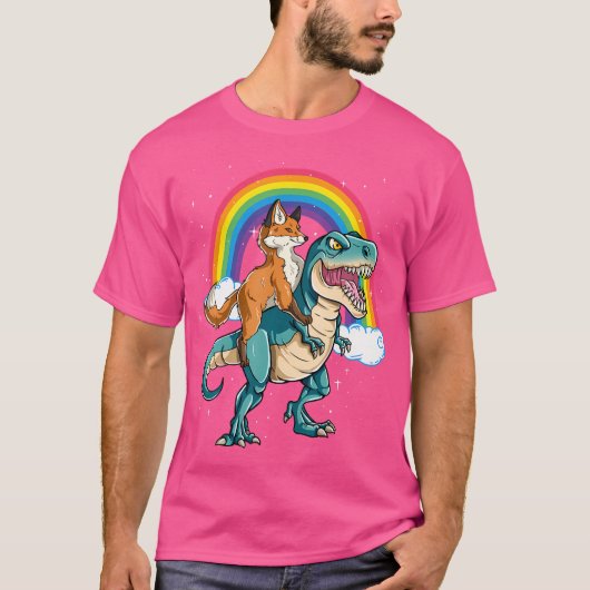 Dinosaur T Rex Rainbow Cloud Glitzern Fox T-Shirt (Vorderseite)