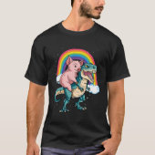 Dinosaur T Rex Rainbow Glitzern Pig T-Shirt (Vorderseite)