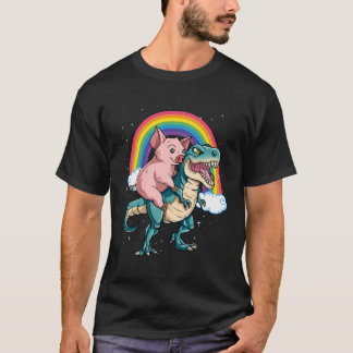 Dinosaur T Rex Rainbow Glitzern Pig T-Shirt