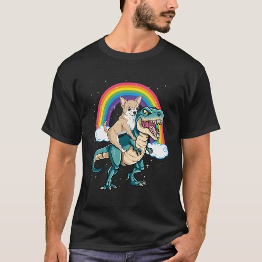 Dinosaur T Rex Rainbow Glitzern T-Shirt (Vorderseite)